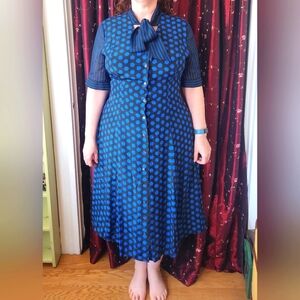 J Peterman blue and black vintage styled dress. Sz 14